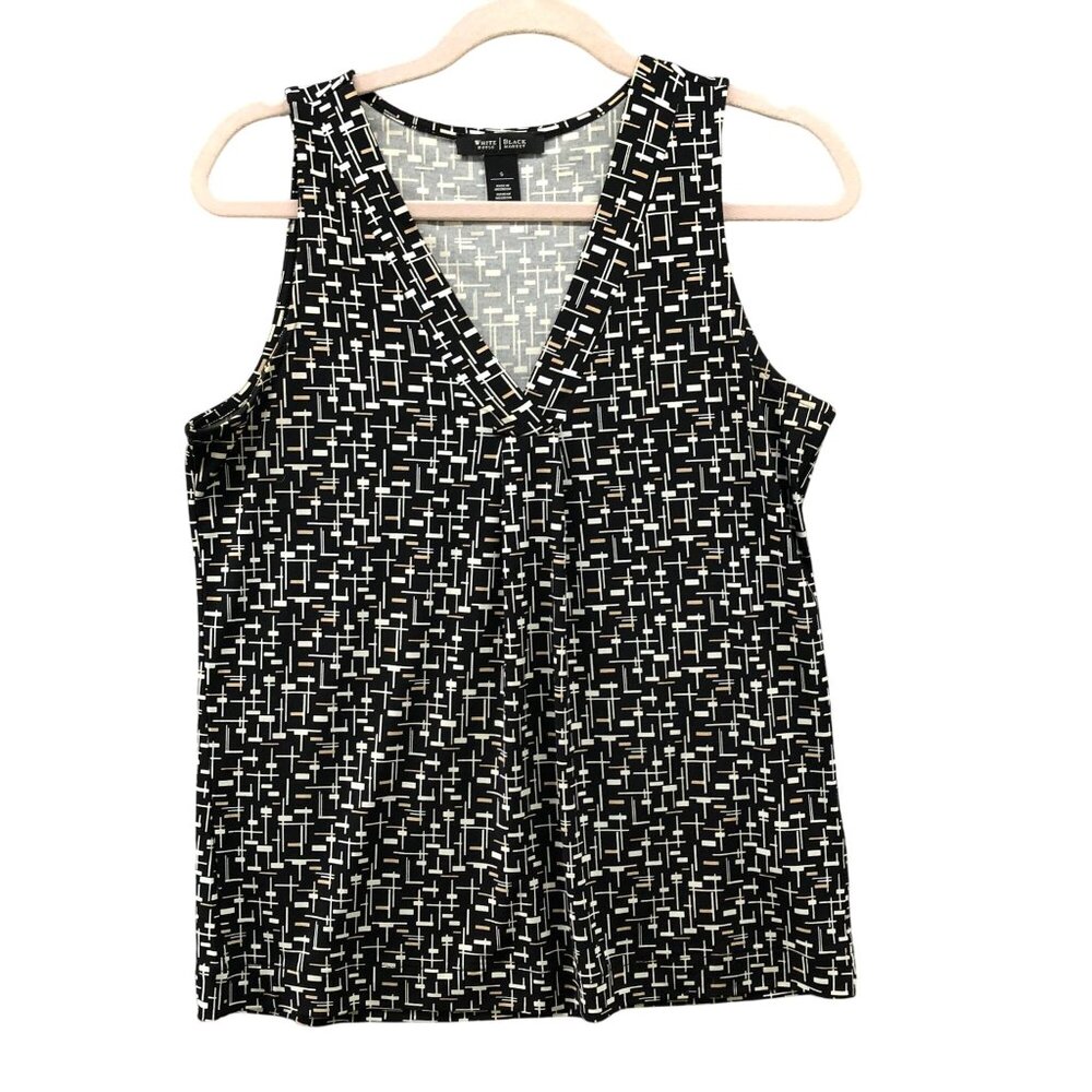 White House Black Market Sleeveless Blouse Tank Top Womens S V-Neck Jersey Black